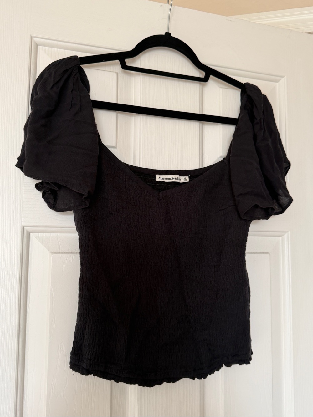 Abercrombie & Fitch Black Puff Sleeve V-Neck Top